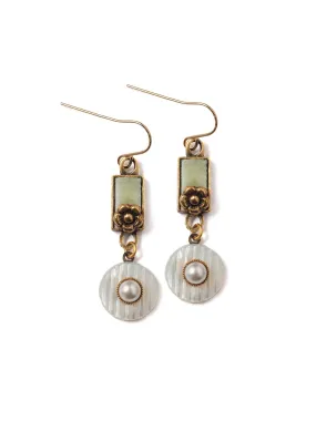 Velvet Flower With Vintage Button Drop Earrings