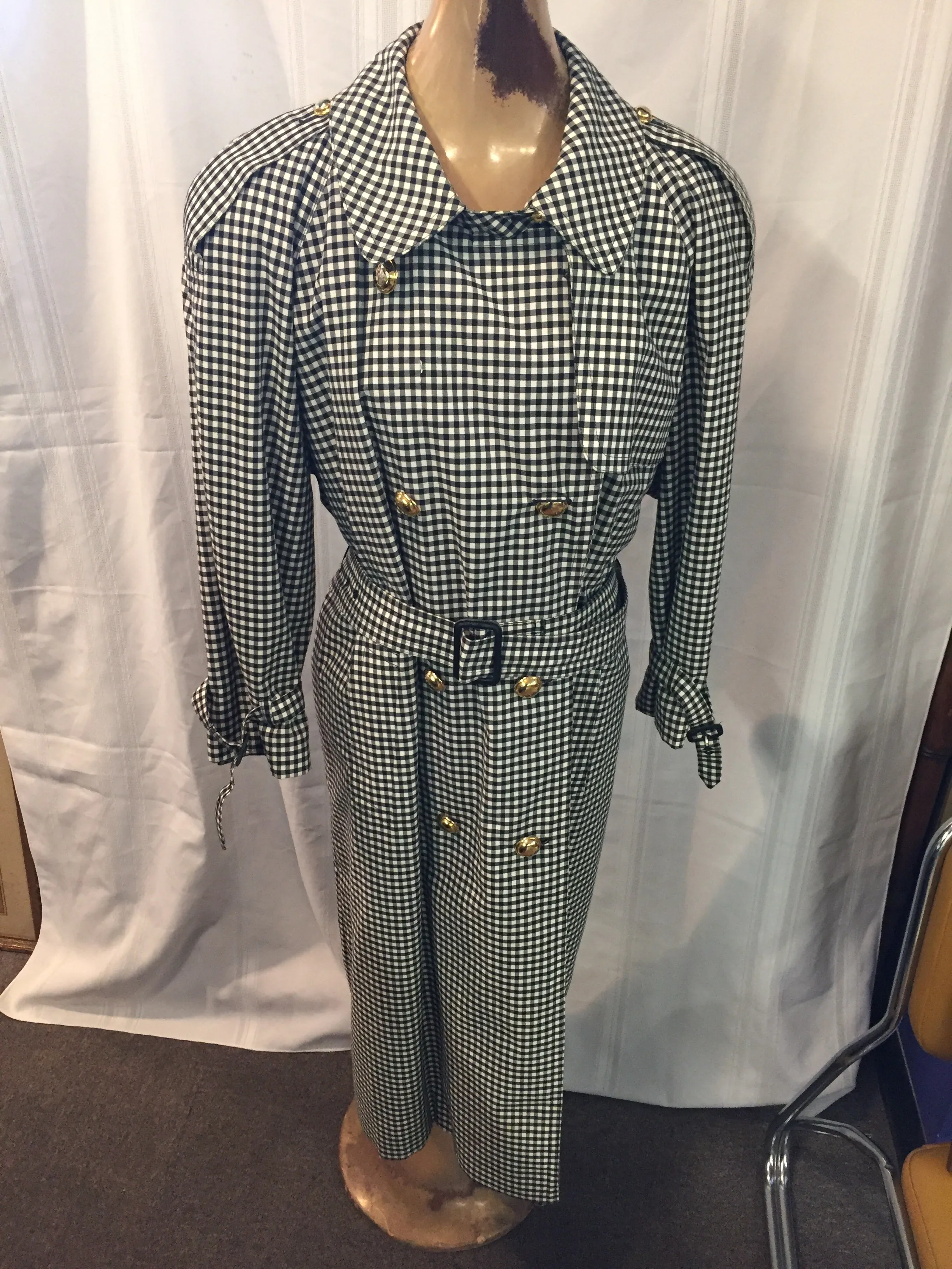 Vintage 1980's Aquascutum Of London Black & White Checkered Ladies Water Proof