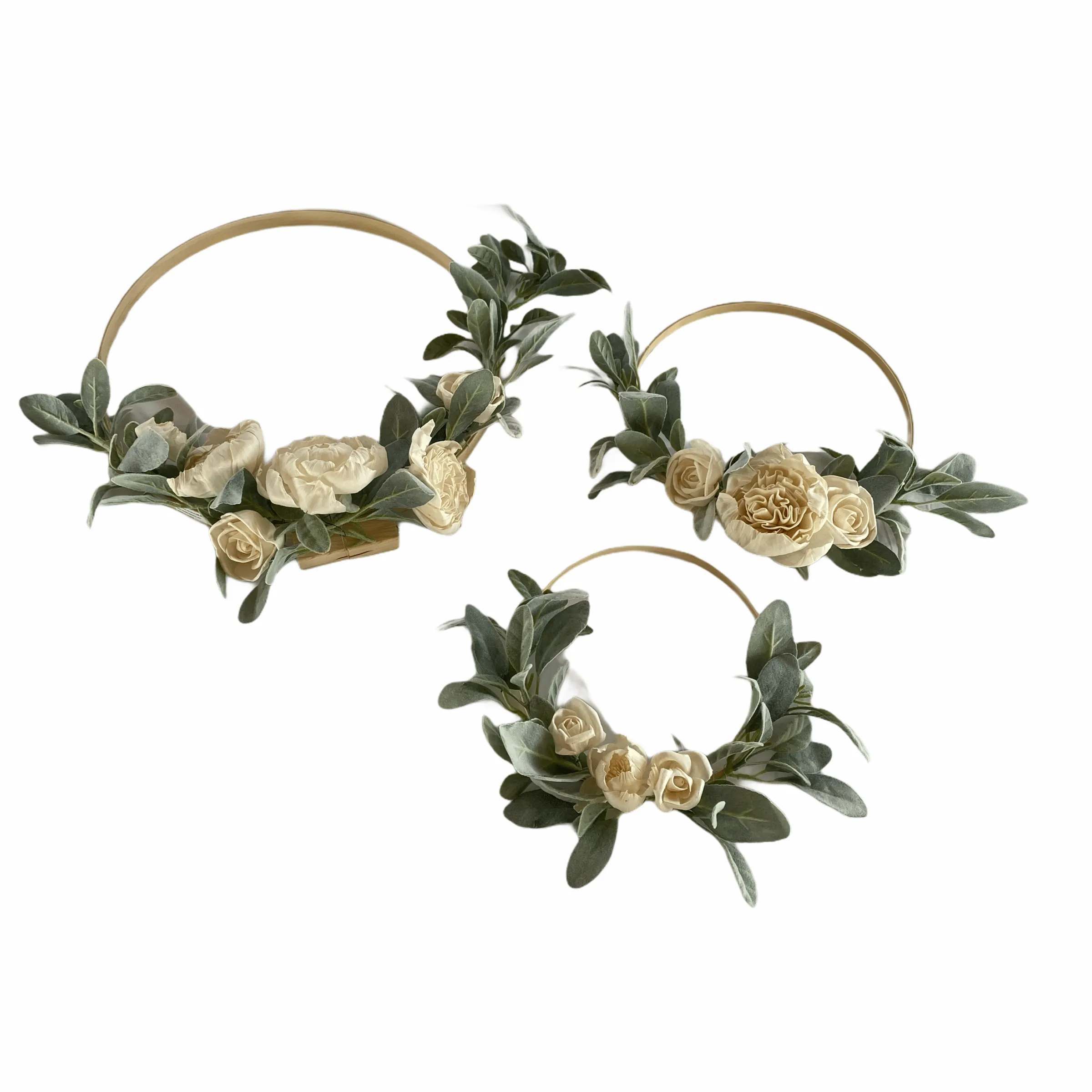 Wall Hoops - Natural Wood Sola Flowers and Greenery - Set of 3