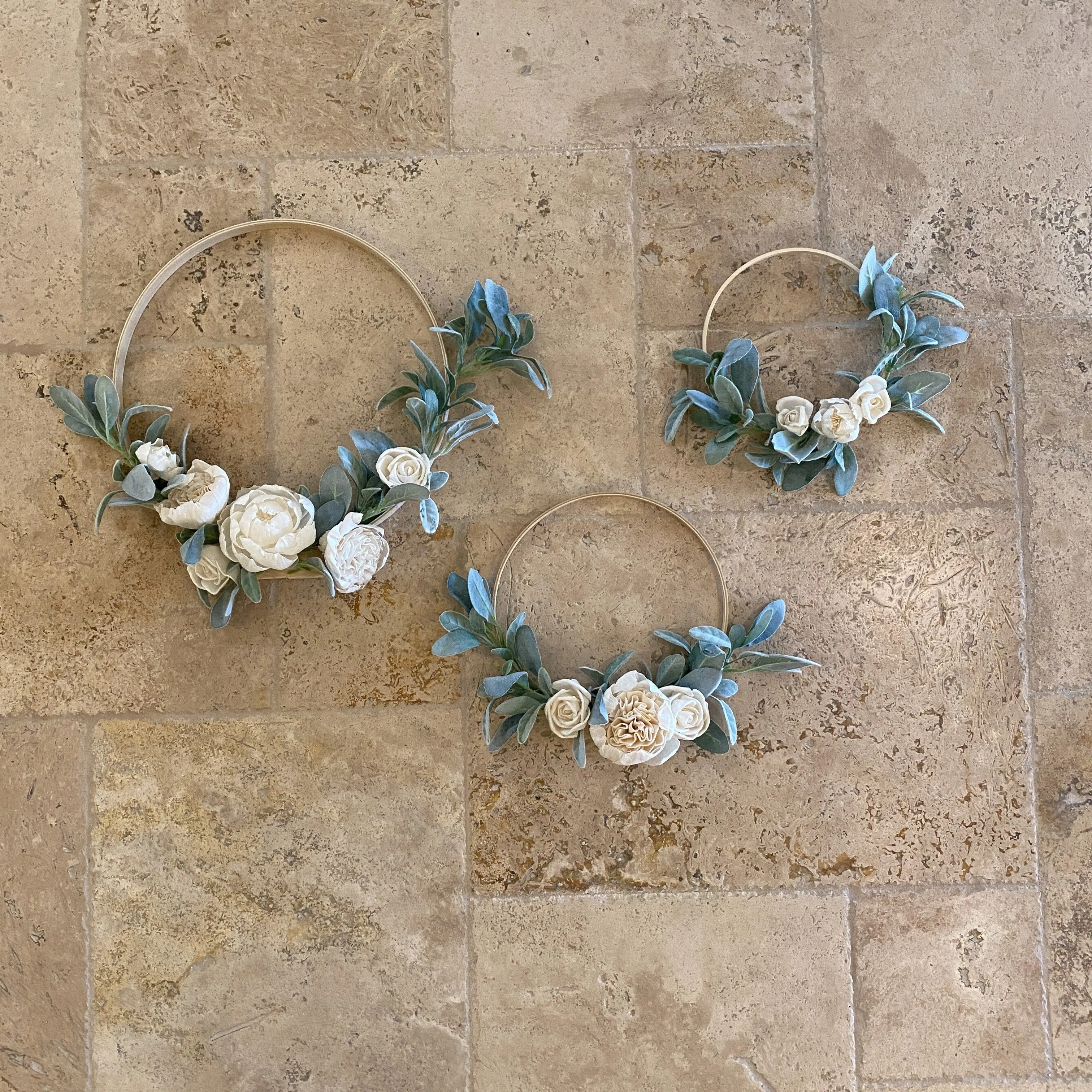 Wall Hoops - Natural Wood Sola Flowers and Greenery - Set of 3