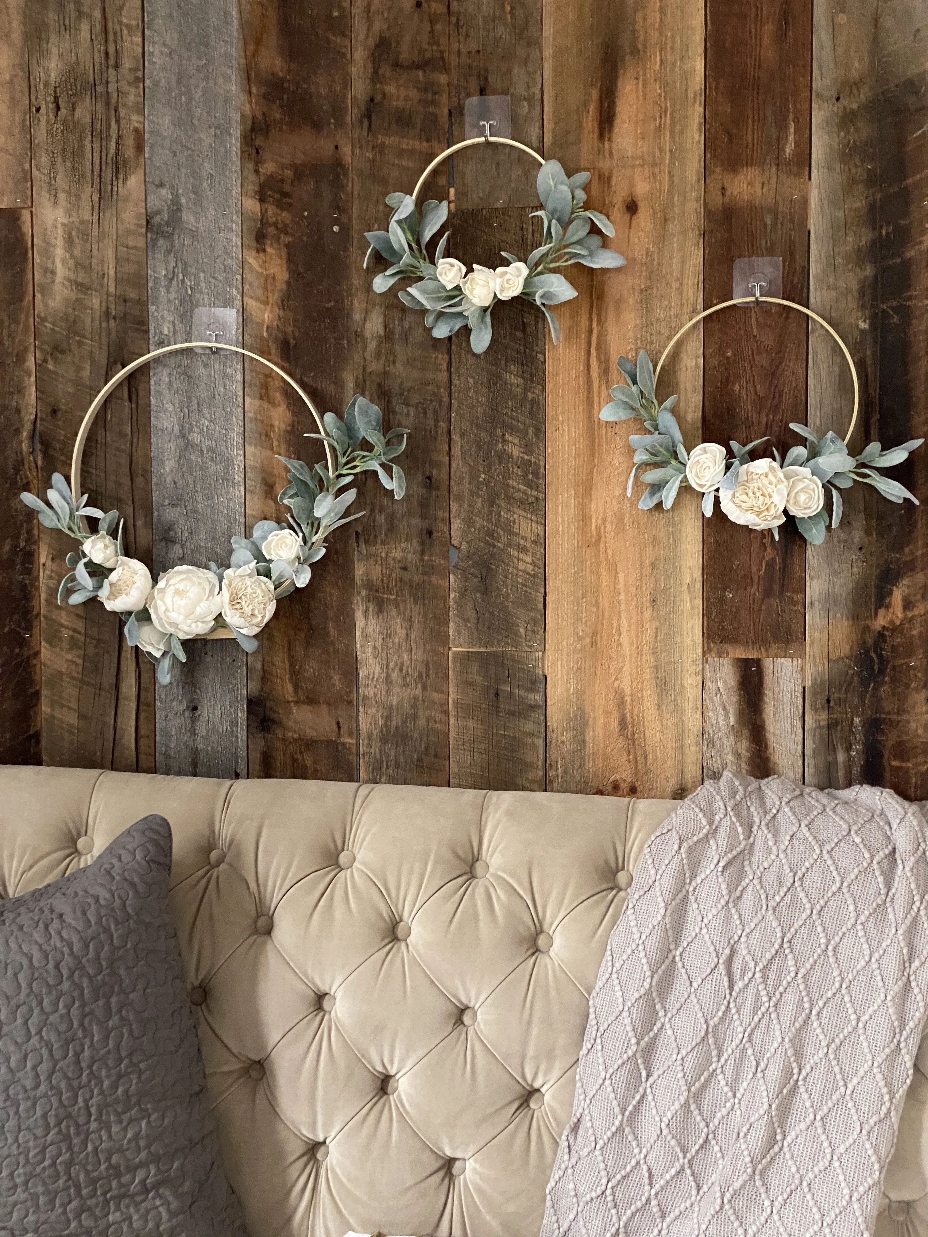 Wall Hoops - Natural Wood Sola Flowers and Greenery - Set of 3
