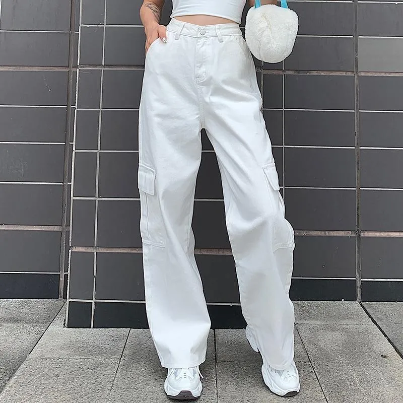 Weekeep Pockets Patchwork High Waist Jeans For Women