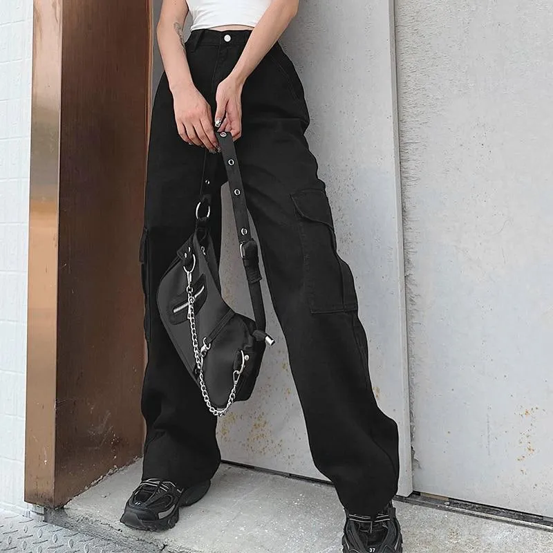 Weekeep Pockets Patchwork High Waist Jeans For Women