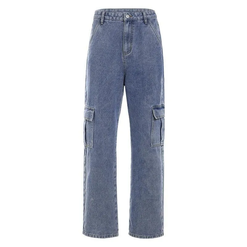 Weekeep Pockets Patchwork High Waist Jeans For Women