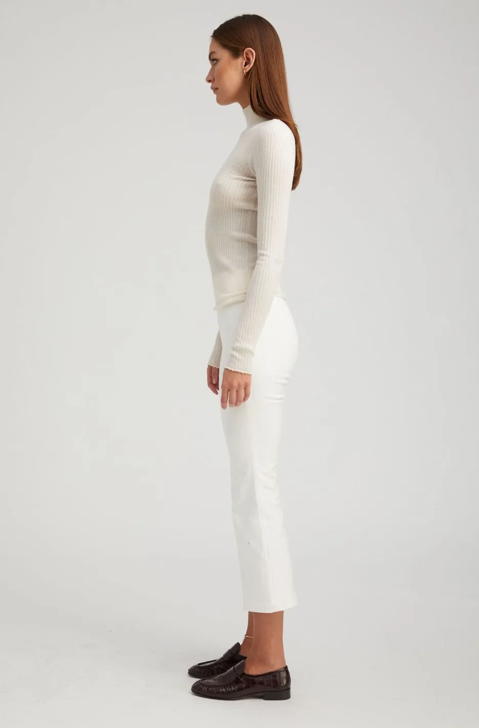 White Corduroy Crop Flare Pants