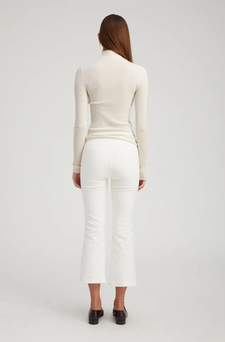 White Corduroy Crop Flare Pants