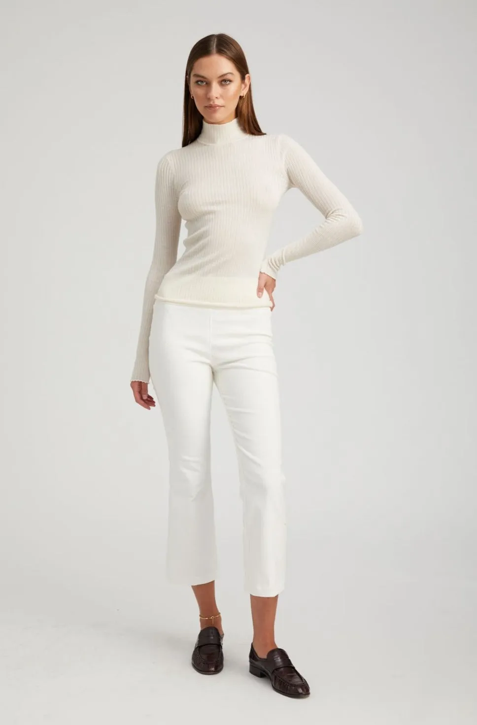 White Corduroy Crop Flare Pants