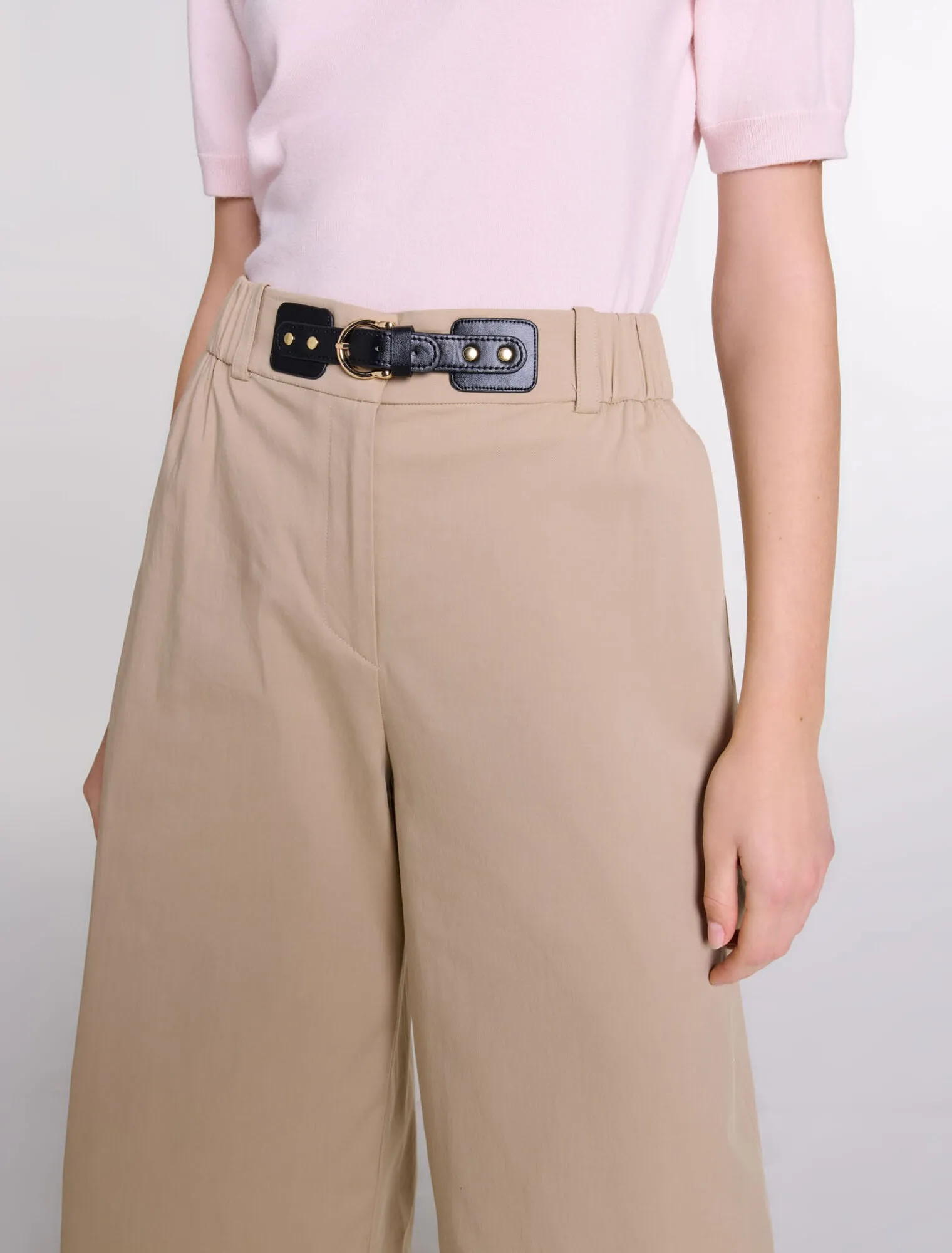 Wide-leg cotton trousers