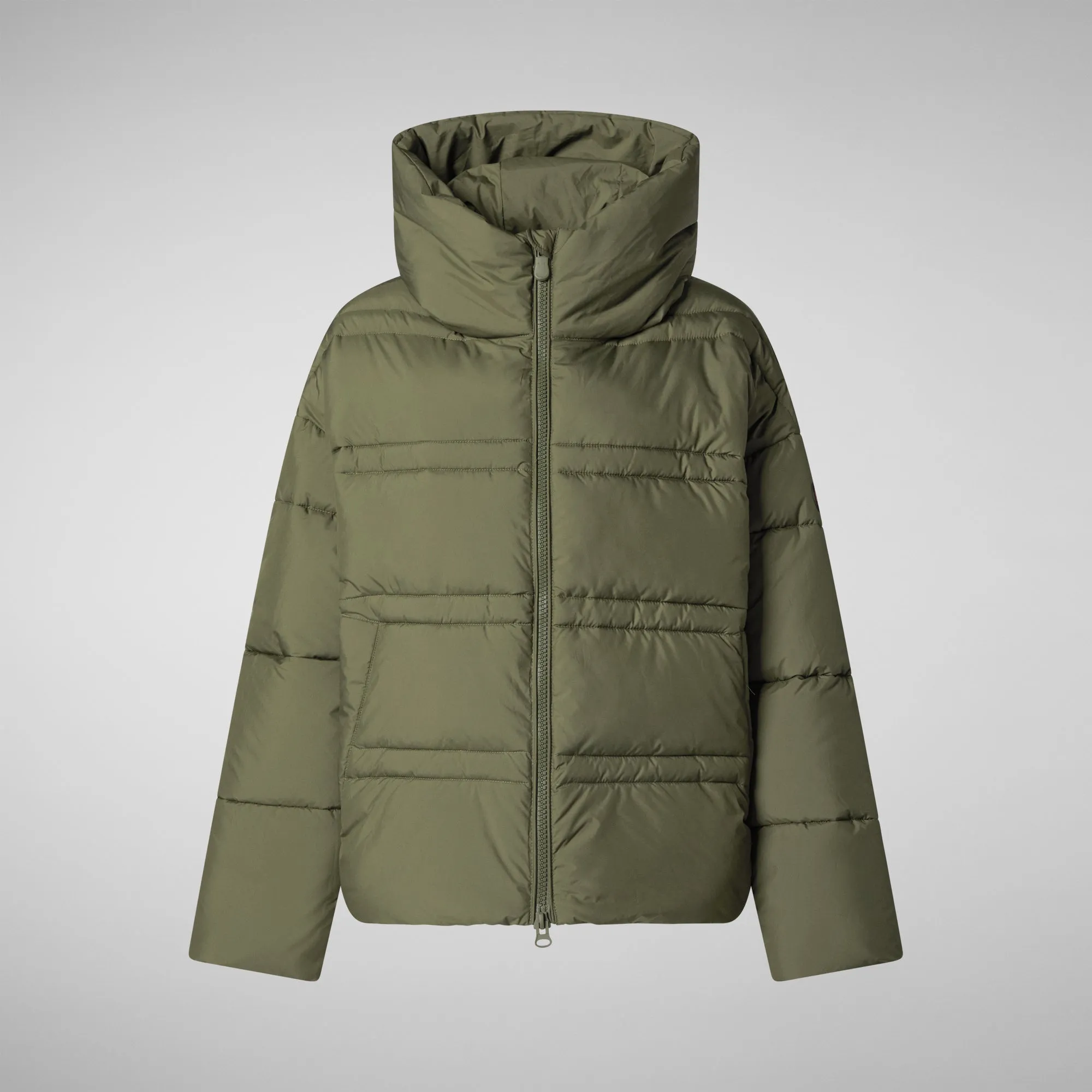 Woman's animal free hooded puffer jacket Keri in sherwood green