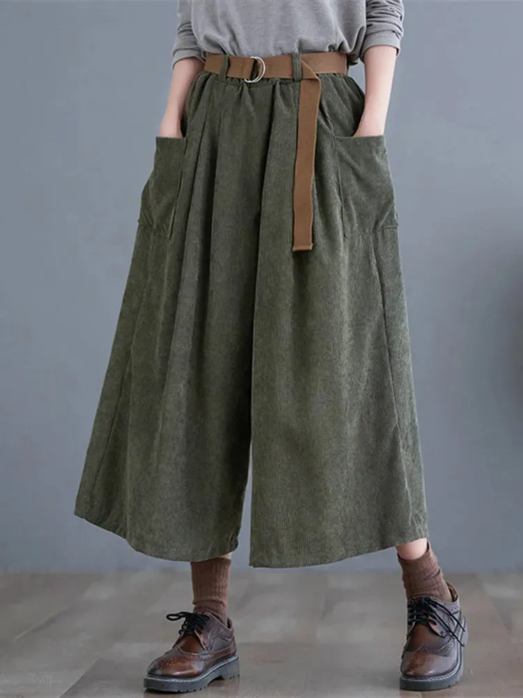 Women's Baggy Wide High Waist Fashion Designer Corduroy Pants