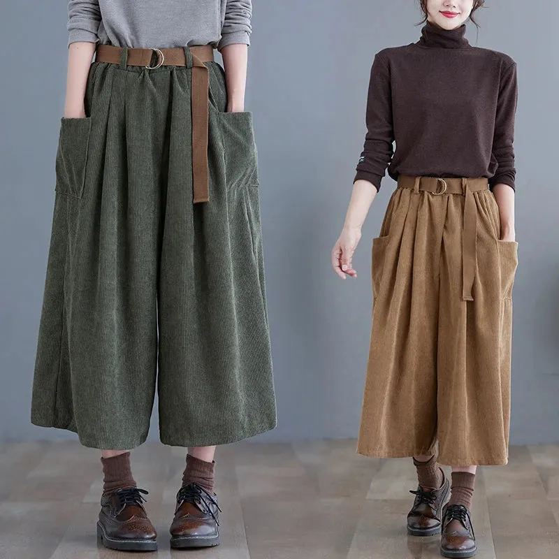 Women's Baggy Wide High Waist Fashion Designer Corduroy Pants