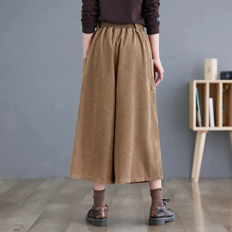 Women's Baggy Wide High Waist Fashion Designer Corduroy Pants