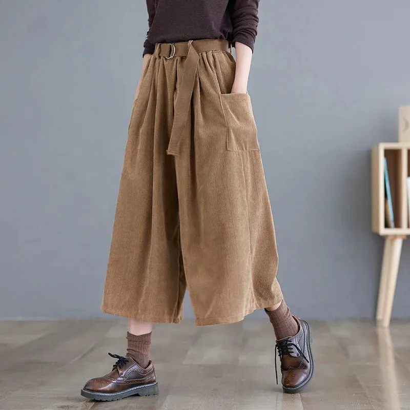 Women's Baggy Wide High Waist Fashion Designer Corduroy Pants