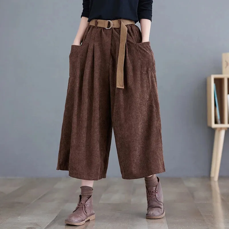 Women's Baggy Wide High Waist Fashion Designer Corduroy Pants