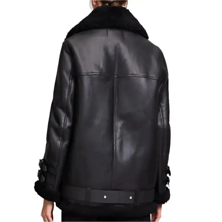Women's Black B3 Bomber Leather Jacket – Warm & Classic Aviator Style