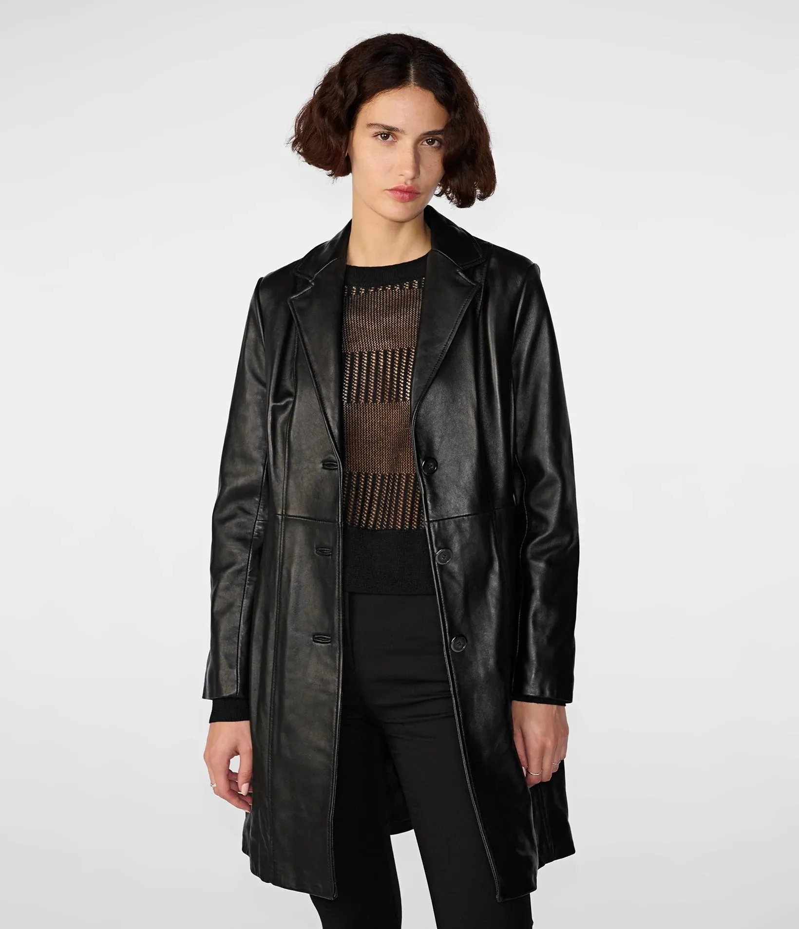Women's Button Down Leather Coat