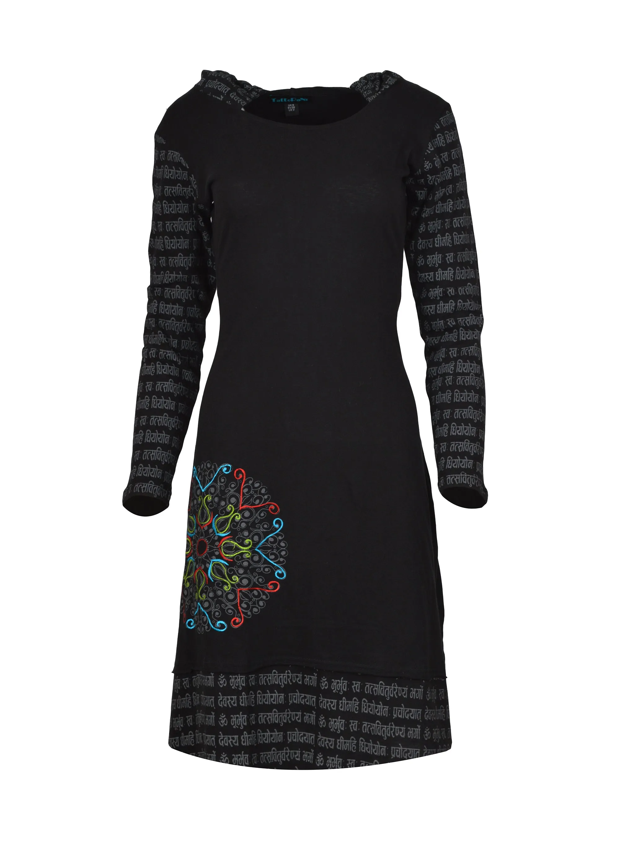 womens-long-sleeve-dress-with-side-embroidery-mantra-print-hooded-dress