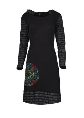 womens-long-sleeve-dress-with-side-embroidery-mantra-print-hooded-dress