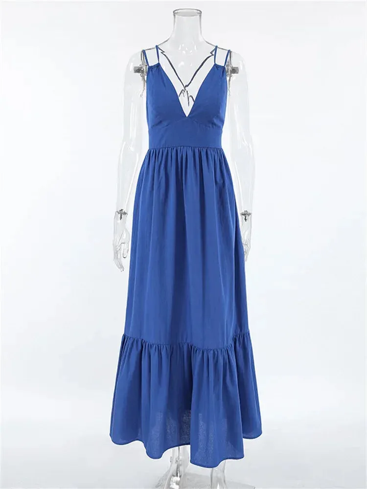 Women's Patchwork Sleeveless Solid Maxi Dress