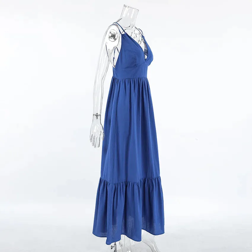 Women's Patchwork Sleeveless Solid Maxi Dress