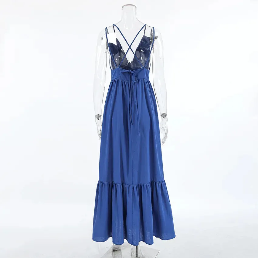 Women's Patchwork Sleeveless Solid Maxi Dress