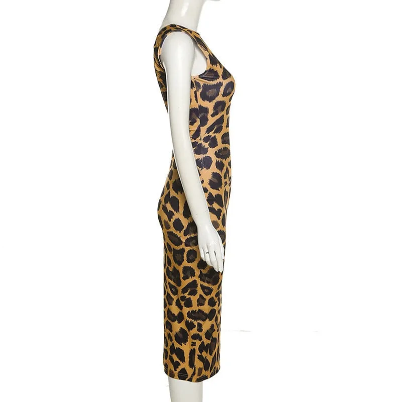 Womens Sexy Leopard Print Backless Dress SIZE S-L