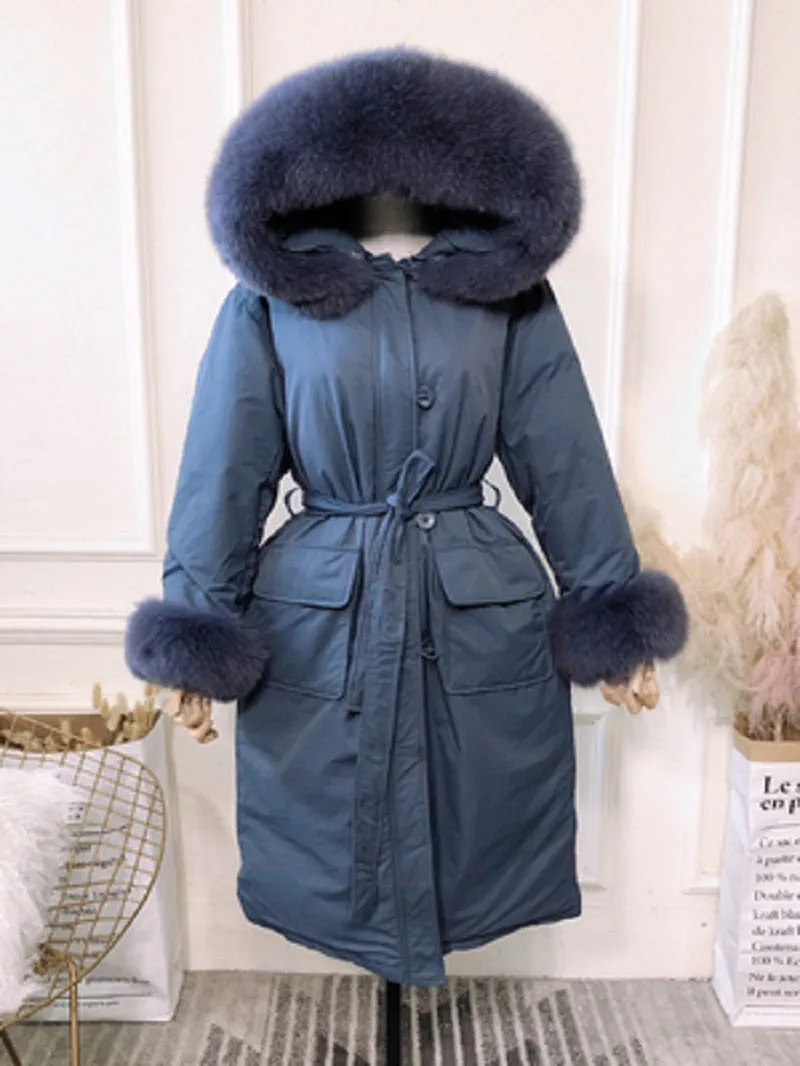 Women's Winter Hooded Long Down Parka With Fox Fur