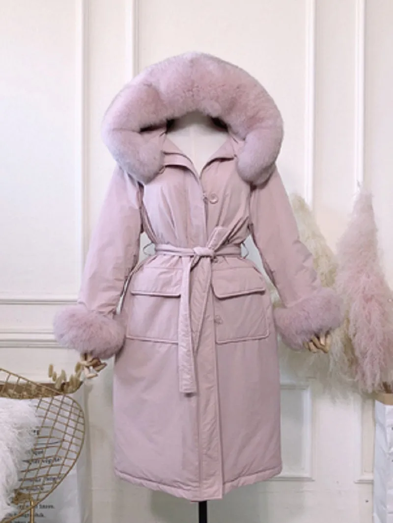 Women's Winter Hooded Long Down Parka With Fox Fur