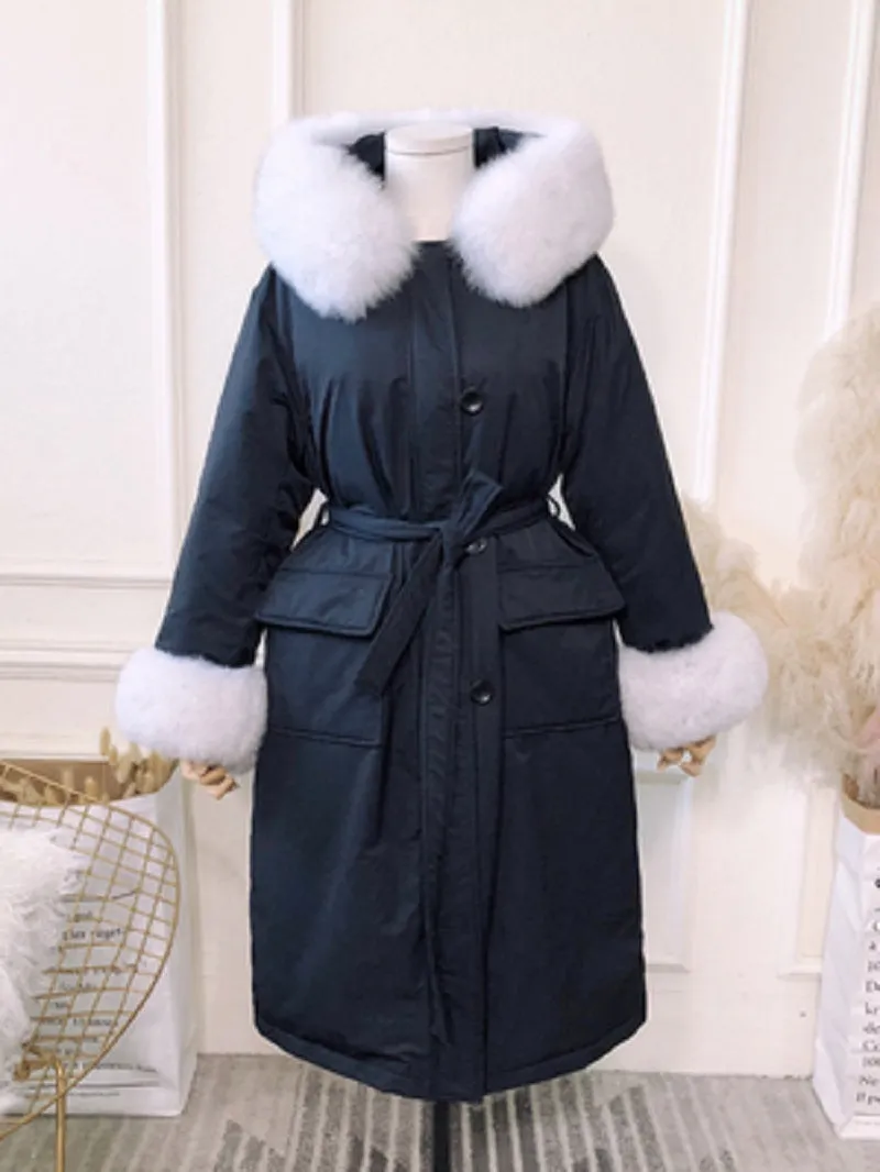 Women's Winter Hooded Long Down Parka With Fox Fur