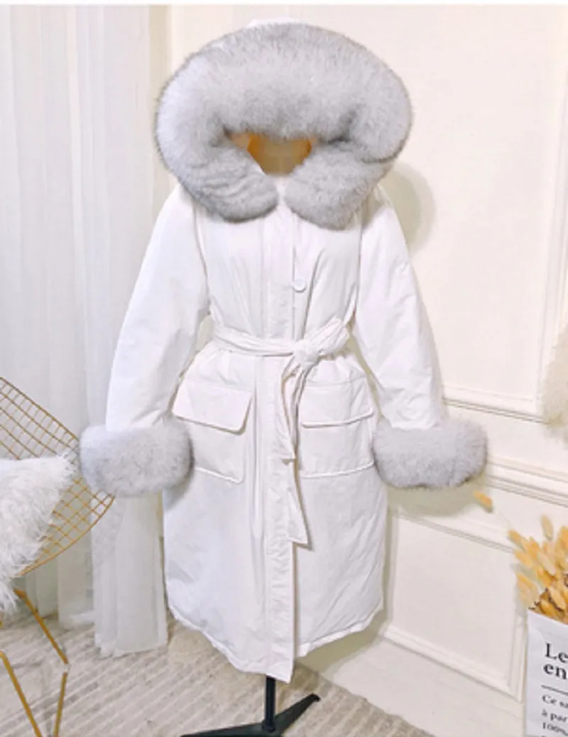 Women's Winter Hooded Long Down Parka With Fox Fur