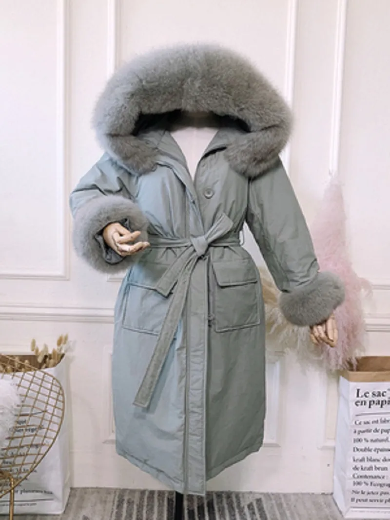Women's Winter Hooded Long Down Parka With Fox Fur