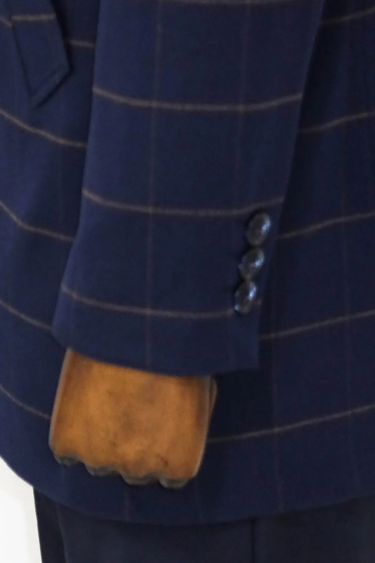 WSS Plaid Standing Collar Navy Blue Men Coat  - Singen